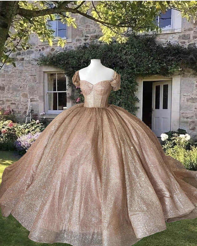 Rose Gold Sleeved Corset Ball Gown Dress Rose Gold Sleeved Corset Ball Gown Dress