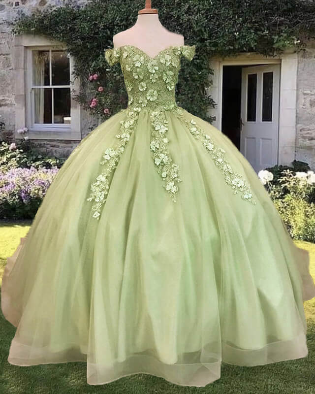 Pretty Sage 15 Ball Gown Dress With 3D Flowers alinanova Pretty Sage 15 Ball Gown Dress With 3D Flowers alinanova
