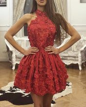 Load image into Gallery viewer, Red Lace Homecoming Dresses 2019