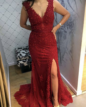 Load image into Gallery viewer, Red Lace Mermaid Prom Dresses 2020