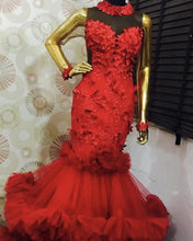 Load image into Gallery viewer, Red Layered Appliques Mermaid Prom Dresses
