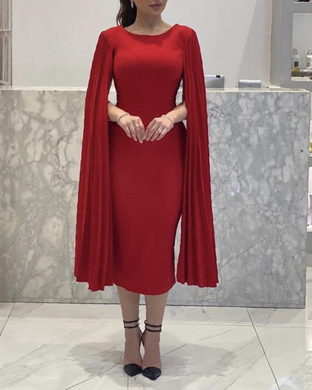 Women's Cape Sleeves Evening Dresses Midi Length Women's Cape Sleeves Evening Dresses Midi Length