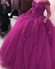 Load image into Gallery viewer, Red Quinceanera Dresses Off The Shoulder Ball Gown With 3D Flowers