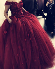 Load image into Gallery viewer, Red Quinceanera Dresses Off The Shoulder Ball Gown With 3D Flowers