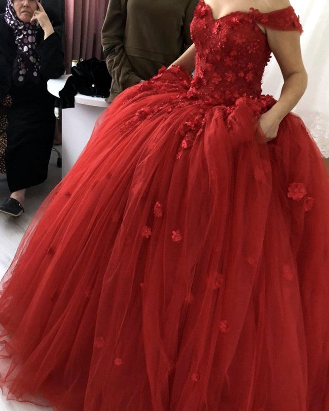 red quince dress with flowers Red Quinceanera Dresses with Crystals & 3D Flowers, Custom Made any Color and Size #redquincedress #quinceaneradress #ballgownquincedress #quincedress #quinceaneradresses #sweet16dress #sweet15 #sweet15dress #sweet16 #redquincedresses #xv