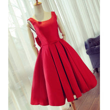Load image into Gallery viewer, Red Satin Bow Back Party Dresses