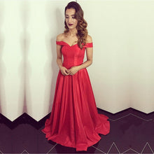 Load image into Gallery viewer, Red Satin Off The Shoulder Bridesmaid Dresses For Wedding Party-alinanova