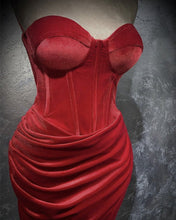 Load image into Gallery viewer, Red Velvet Split Corset Prom Dresses-alinanova