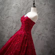 Load image into Gallery viewer, Romantic Burgundy Lace Embroidery Sweetheart Wedding Dresses Princess