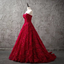 Load image into Gallery viewer, Romantic Burgundy Lace Embroidery Sweetheart Wedding Dresses Princess
