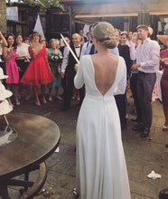 Load image into Gallery viewer, Romantic Satin Wedding Dresses A-line Long Sleeves Open Back