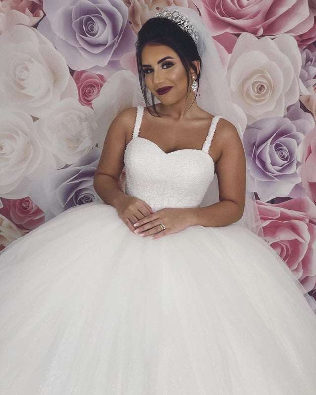 Romantic Wedding Dress Pearl Sweetheart Ball Gown With Straps – alinanova