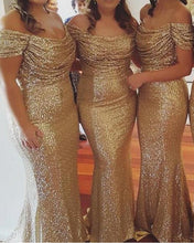 Load image into Gallery viewer, Rose Gold Bridesmaid Dresses Mermaid Off Shoulder