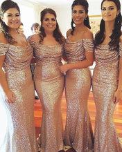 Load image into Gallery viewer, Rose Gold Mermaid Sequins Bridesmaid Dresses