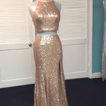 Load image into Gallery viewer, Rose Gold Sequin Two Piece Prom Dresses