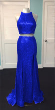 Load image into Gallery viewer, Rose Gold Sequin Two Piece Prom Dresses