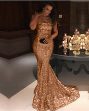 Load image into Gallery viewer, Long-Champagne-Prom-Dresses-Mermaid-Evening-Gowns