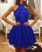 Load image into Gallery viewer, Royal Blue Lace Homecoming Dresses Halter