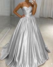 Load image into Gallery viewer, Ruched Sweetheart Ball Gown Dresses Satin Floor Length