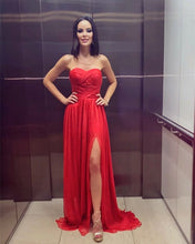 Load image into Gallery viewer, Ruched Sweetheart Long Chiffon Split Bridesmaid Dresses