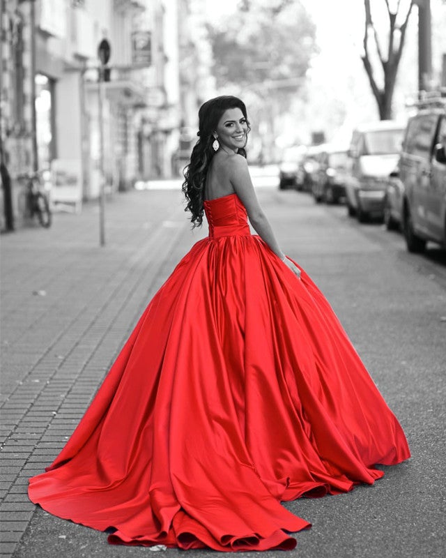 Ruched Sweetheart Satin Ball Gowns Wedding Dresses Red Ruched Sweetheart Satin Ball Gowns Wedding Dresses Red