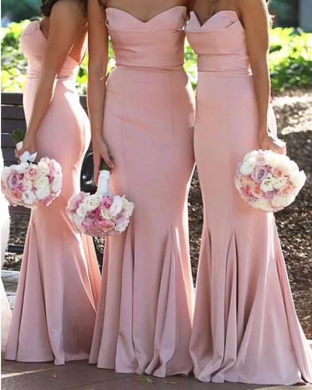 Ruched Sweetheart Satin Corset Mermaid Bridesmaid Dresses Floor Length Ruched Sweetheart Satin Corset Mermaid Bridesmaid Dresses Floor Length