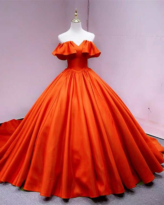 Ruffles Shoulder Wedding Dresses Satin Ball Gown Ruffles Shoulder Wedding Dresses Satin Ball Gown