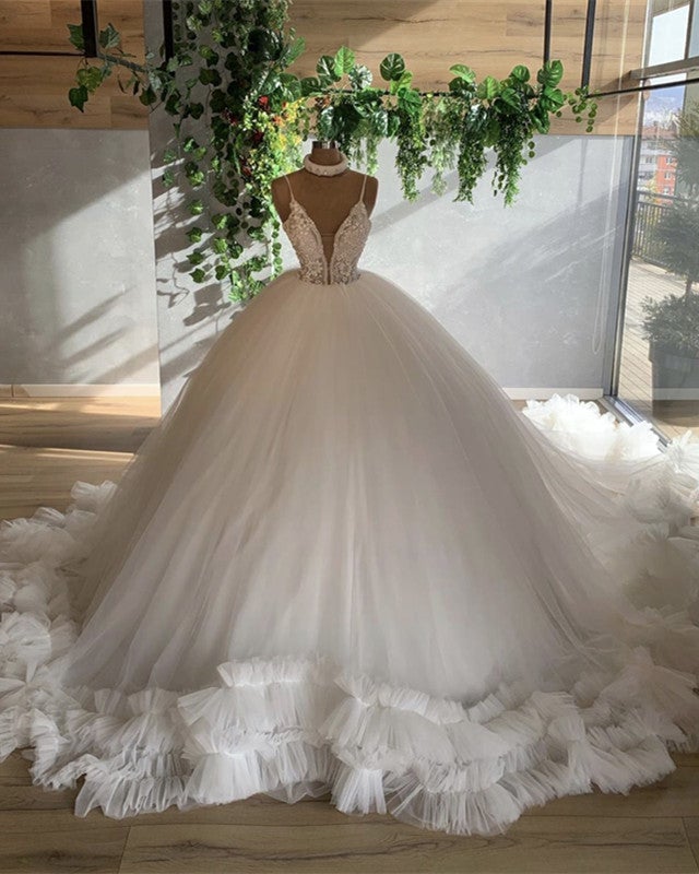 Ruffles Wedding Dress Ball Gown Lace V Neck Ruffles Wedding Dress Ball Gown Lace V Neck