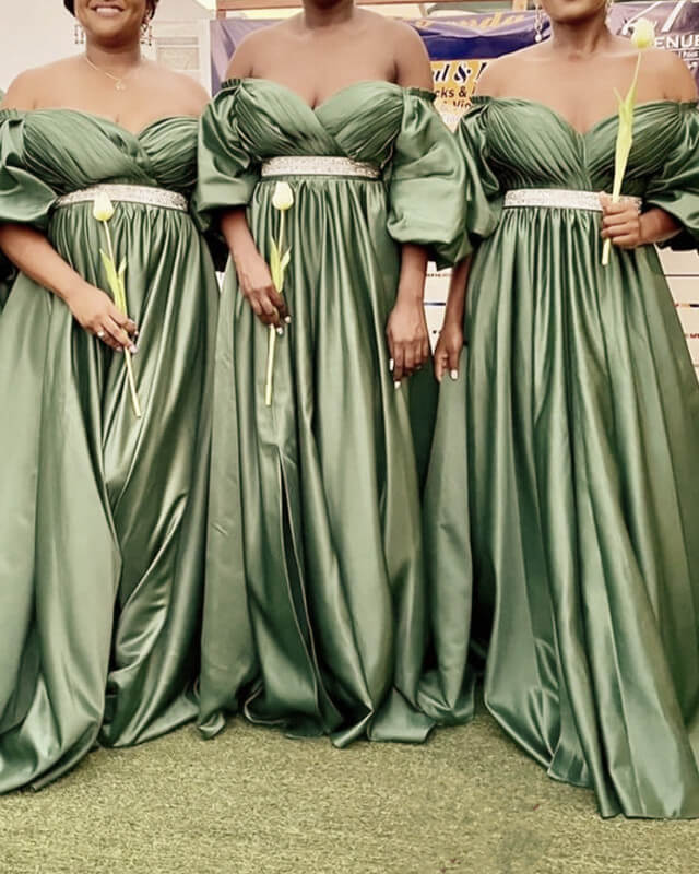 Flutter Sleeve Bridesmaid Dress Satin Slit alinanova Flutter Sleeve Bridesmaid Dress Satin Slit alinanova