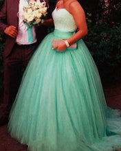 Load image into Gallery viewer, Sage Green Plus Size Prom Dresses Sweetheart Corset Ball Gown