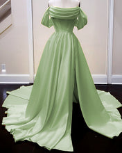 Load image into Gallery viewer, Long Satin Corset Prom Dresses Off The Shoulder Side Split