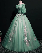 Load image into Gallery viewer, Sage Green Tulle Cottagecore Dress Puffy Sleeves