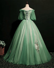 Load image into Gallery viewer, Sage Green Tulle Cottagecore Dress Puffy Sleeves
