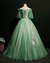 Load image into Gallery viewer, Sage Green Tulle Cottagecore Dress Puffy Sleeves