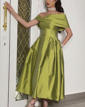 Load image into Gallery viewer, Satin Midi Off The Shoulder Bridesmaid Dresses
