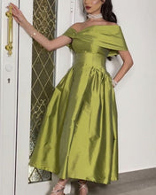 Load image into Gallery viewer, Satin Midi Off The Shoulder Bridesmaid Dresses