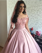 Load image into Gallery viewer, Satin Off Shoulder Ball Gown Wedding Dresses Lace Appliques-alinanova