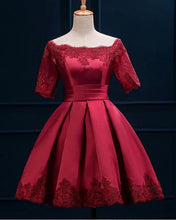 Load image into Gallery viewer, Short Sleeved Homecoming Dresses Burgundy
