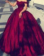 Load image into Gallery viewer, Burgundy Satin Quinceanera Dresses Ball Gown