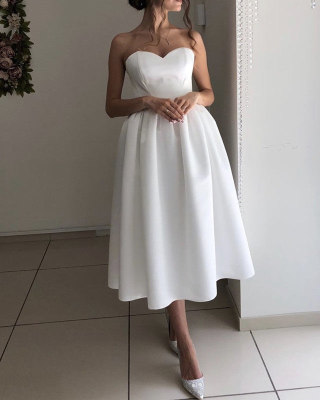 tea length ivory wedding dresses Bateau 3/4 Sleeve Knee-Length Ivory Lace Satin Wedding Dress