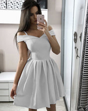 Load image into Gallery viewer, Silver Satin Homecoming Dresses 2019