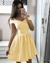 Load image into Gallery viewer, Gold Satin Homecoming Dresses 2019