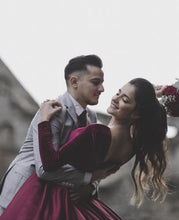 Load image into Gallery viewer, Long Sleeves Burgundy Wedding Dresses Open Back