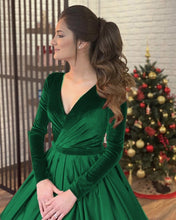 Load image into Gallery viewer, Satin Wedding Ball Gown Dress With Velvet Long Sleeves