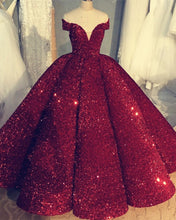 Load image into Gallery viewer, Burgundy Ball Gown Dresses Sequined