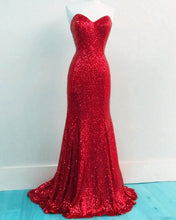 Load image into Gallery viewer, Red Long Sequin Bridesmaid Dresses