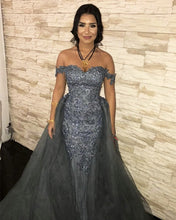 Load image into Gallery viewer, Sequin Lace Off Shoulder Mermaid Evening Dresses With Removable Skirt