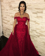 Load image into Gallery viewer, Sequin Lace Off Shoulder Mermaid Evening Dresses With Removable Skirt-alinanova