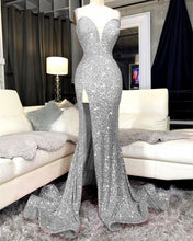 Load image into Gallery viewer, Silver Sequin Mermaid Prom Dresses 2022