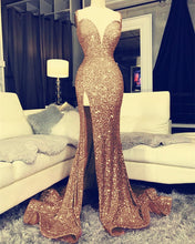 Load image into Gallery viewer, Champagne Sequin Mermaid Prom Dresses 2020